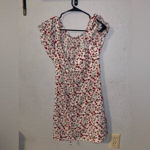 White and red floral mini dress